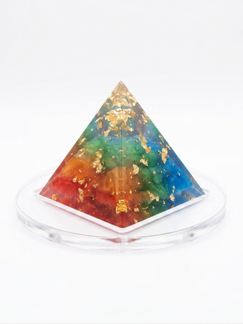 New Handmade Artisan Rainbow 24k Gold Flaked Art Epoxy Pyramid Perfect Gift